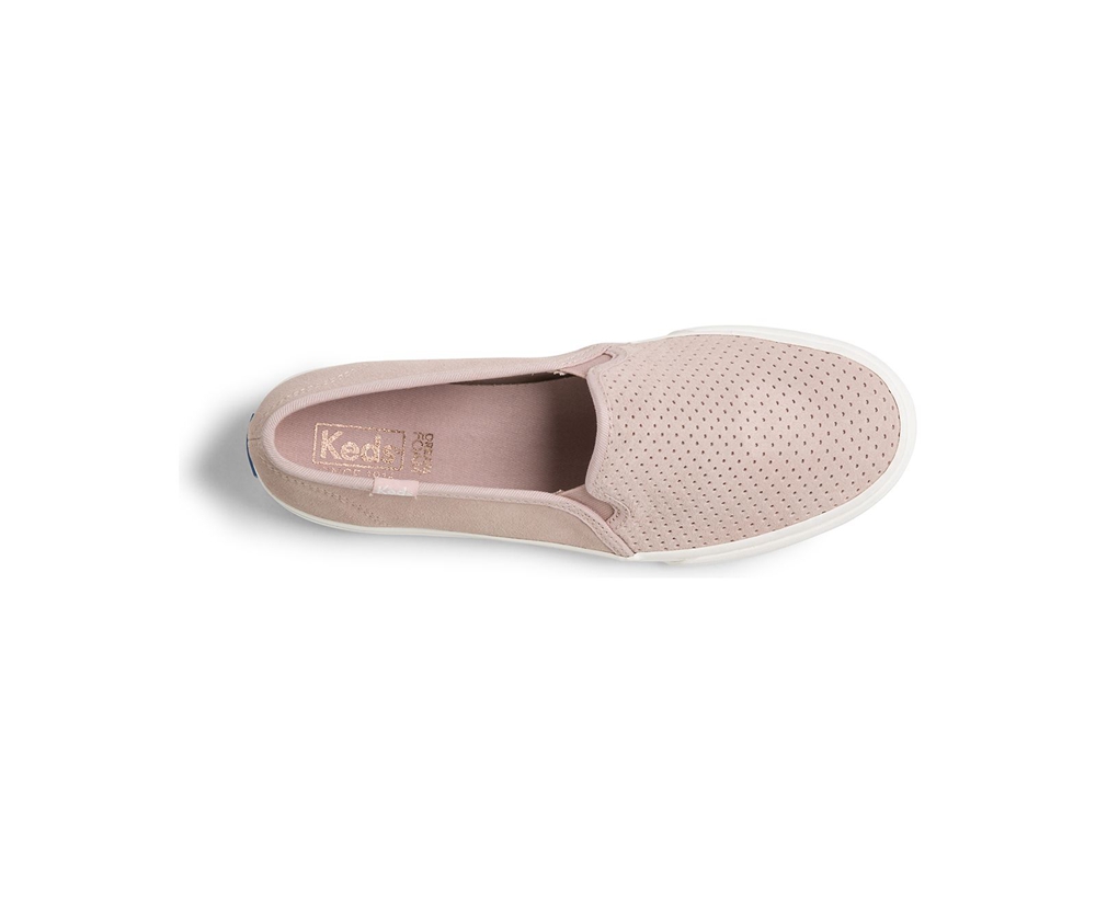 Keds Slip Ons Pink - Double Decker Perf Suede - Womens KCFBZN-526